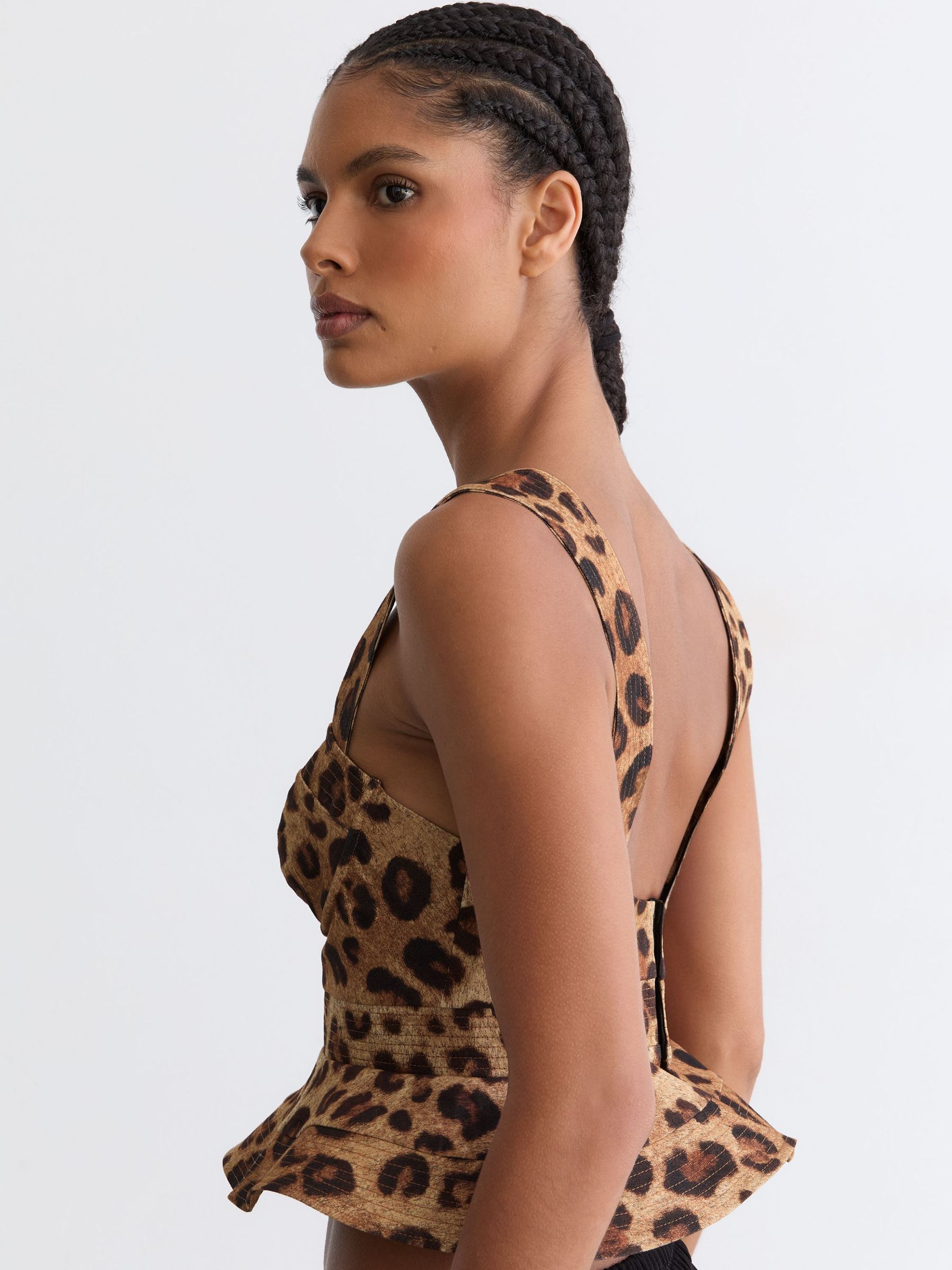 Buy Reiss Neutral Rema Cotton Leopard-Print Bustier Top from Next USA