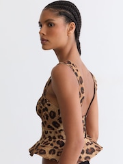 Reiss Neutral Rema Cotton Leopard-Print Bustier Top - Image 4 of 7
