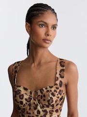 Reiss Neutral Rema Cotton Leopard-Print Bustier Top - Image 5 of 7