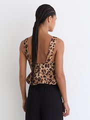 Reiss Neutral Rema Cotton Leopard-Print Bustier Top - Image 6 of 7
