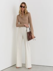 Reiss Camel Alina Jersey Long-Sleeve Henley Top - Image 4 of 6