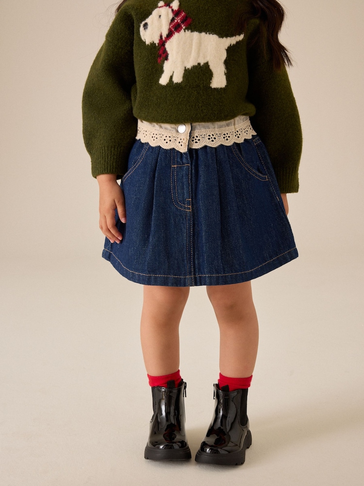 Dark Wash Peplum Detail Denim Skirt (3mths-7yrs) - Image 1 of 4 Dark Wash Peplum Detail Denim Skirt (3mths-7yrs) - Image 1 of 4