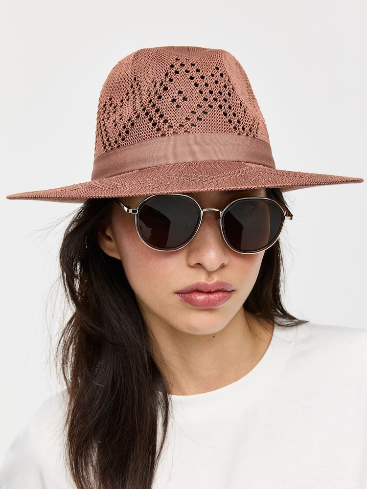 Oliver Bonas Chocolate Fabric Fedora Hat - Image 1 of 4 Oliver Bonas Chocolate Fabric Fedora Hat - Image 1 of 4