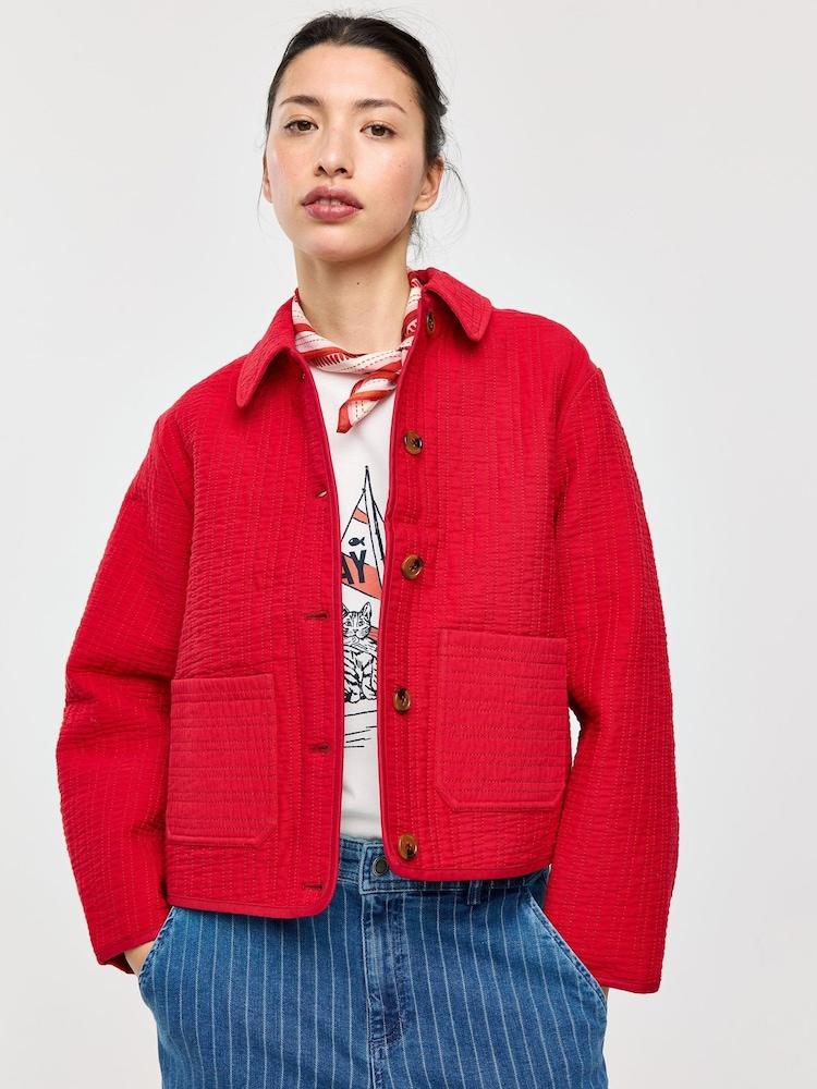Oliver Bonas Red Quilted Collared Jacket - Image 1 of 8 Oliver Bonas Red Quilted Collared Jacket - Image 1 of 8