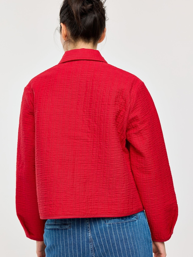 Oliver Bonas Red Quilted Collared Jacket - Image 2 of 8 Oliver Bonas Red Quilted Collared Jacket - Image 2 of 8