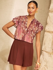 Love & Roses Neutral Heart Ombre Flutter Sleeve Blouse - Image 2 of 4