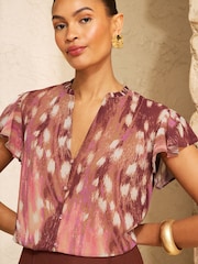 Love & Roses Neutral Heart Ombre Flutter Sleeve Blouse - Image 4 of 4