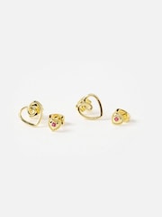 Oliver Bonas Gold Tone Amia Double Heart Tourmaline Stud Earrings Set of 4 - Image 2 of 3