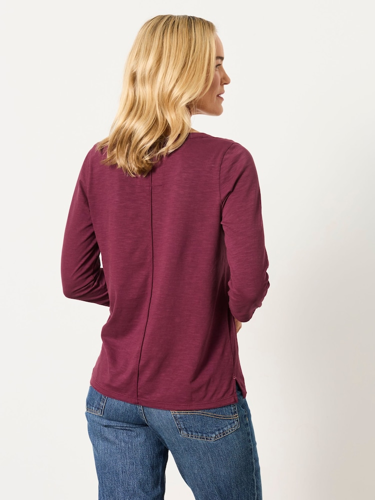 FatFace Aster Dark Purple 3/4 Sleeve V-Neck T-Shirt - Image 2 of 6