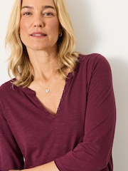 FatFace Aster Dark Purple 3/4 Sleeve V-Neck T-Shirt - Image 3 of 6