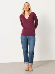 FatFace Aster Dark Purple 3/4 Sleeve V-Neck T-Shirt - Image 4 of 6