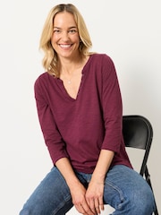 FatFace Aster Dark Purple 3/4 Sleeve V-Neck T-Shirt - Image 5 of 6