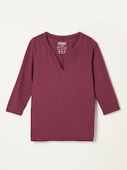 FatFace Aster Dark Purple 3/4 Sleeve V-Neck T-Shirt - Image 6 of 6