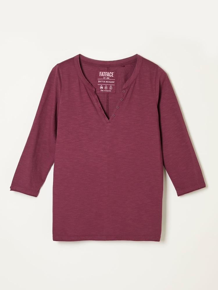 FatFace Aster Dark Purple 3/4 Sleeve V-Neck T-Shirt - Image 6 of 6