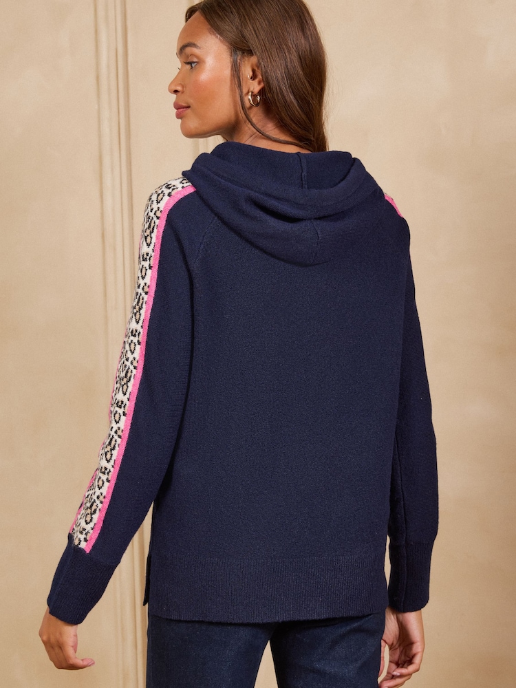 Love & Roses Navy Leopard Print Hoodie - Image 4 of 4