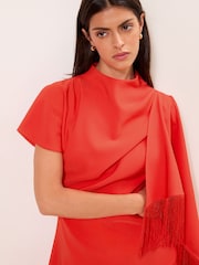 Lipsy Red Short Sleeve Fringe Scarf Mini Dress - Image 6 of 7