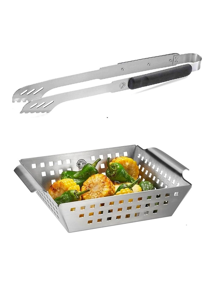 GEFU Set of 2 Silver or Transparent BBQ Tongs and Grill Tray - Image 1 of 3 GEFU Set of 2 Silver or Transparent BBQ Tongs and Grill Tray - Image 1 of 3