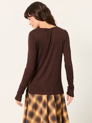 FatFace Lola Chocolate Brown Long Sleeve Cowl Neck Top - Image 2 of 6