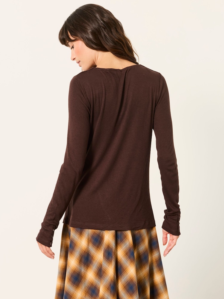 FatFace Lola Chocolate Brown Long Sleeve Cowl Neck Top - Image 2 of 6