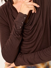 FatFace Lola Chocolate Brown Long Sleeve Cowl Neck Top - Image 5 of 6