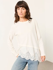 FatFace Fern Ivory Lace Trim T-Shirt - Image 1 of 6
