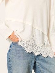 FatFace Fern Ivory Lace Trim T-Shirt - Image 3 of 6