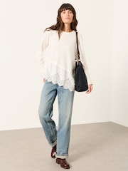 FatFace Fern Ivory Lace Trim T-Shirt - Image 4 of 6
