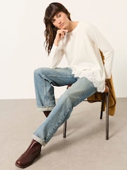 FatFace Fern Ivory Lace Trim T-Shirt - Image 5 of 6