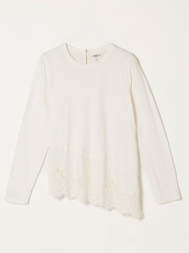 FatFace Fern Ivory Lace Trim T-Shirt - Image 6 of 6