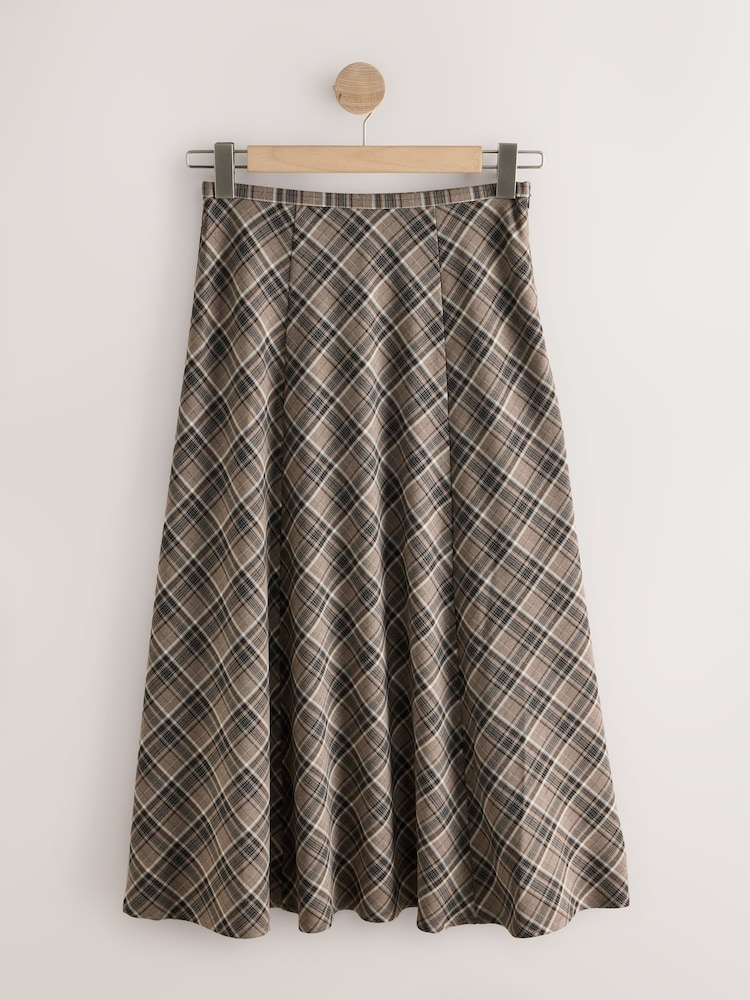Mink Brown Check Midi Skirt - Image 1 of 3 Mink Brown Check Midi Skirt - Image 1 of 3