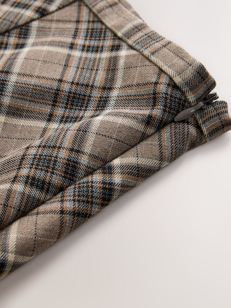 Mink Brown Check Midi Skirt - Image 2 of 3 Mink Brown Check Midi Skirt - Image 2 of 3