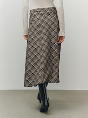 Mink Brown Check Midi Skirt - Image 4 of 8