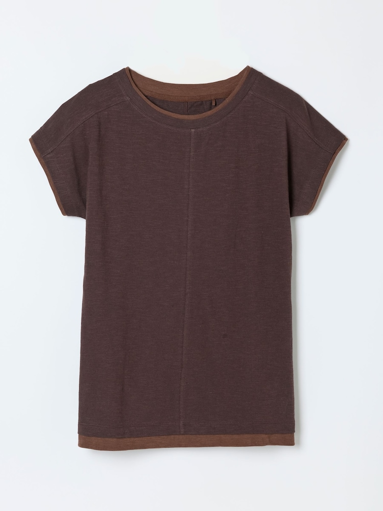 Marron chocolat - T-shirt FatFace double couche à manches courtes - Image 5 de 5