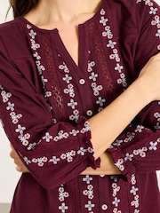 FatFace Harper Burgundy Red Embroidered Top - Image 3 of 5
