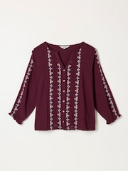 FatFace Harper Burgundy Red Embroidered Top - Image 5 of 5