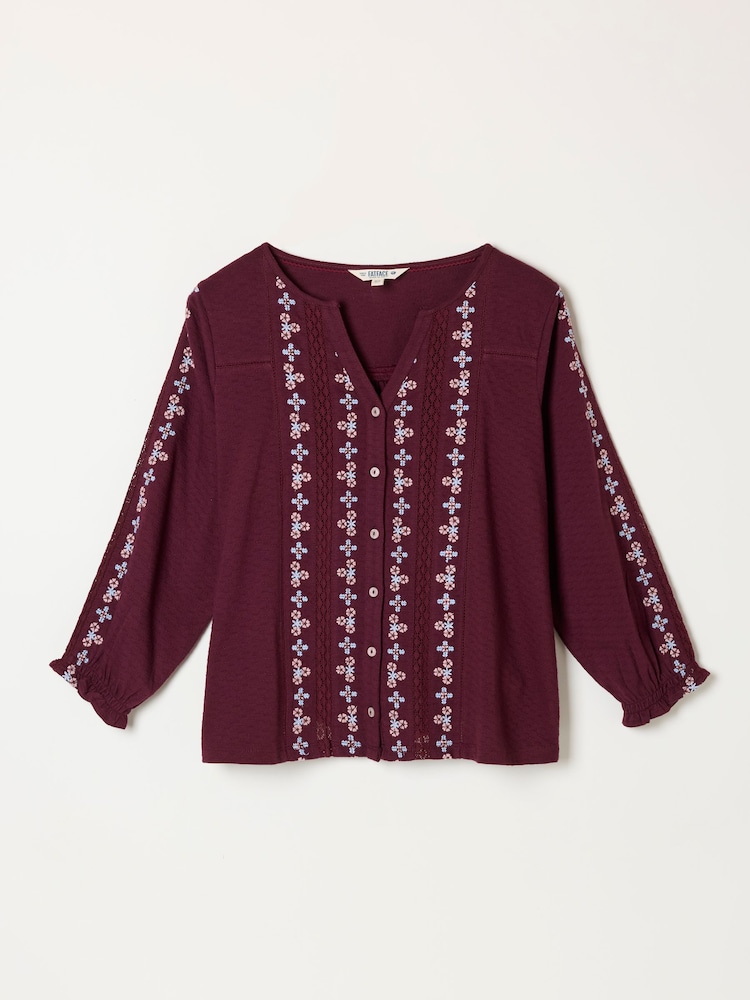 FatFace Harper Burgundy Red Embroidered Top - Image 5 of 5 FatFace Harper Burgundy Red Embroidered Top - Image 5 of 5