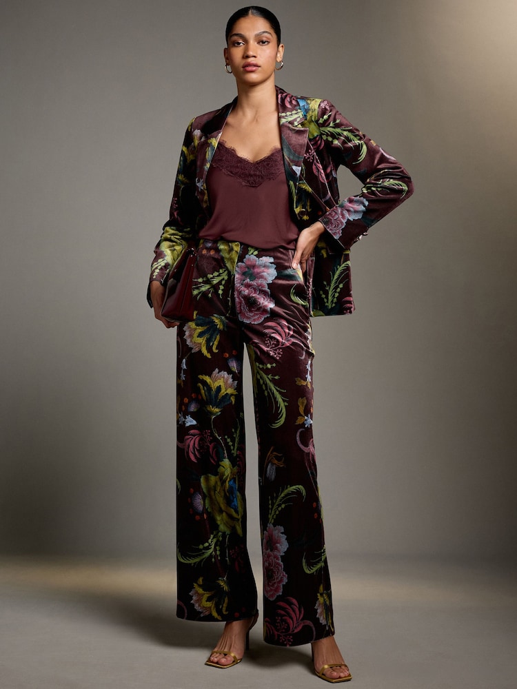 Print Velvet Wide Leg Trousers - Image 1 of 10 Print Velvet Wide Leg Trousers - Image 1 of 10