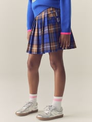 Cobalt Blue / Tan Check Pleated Kilt Skirt (3-16yrs) - Image 1 of 8