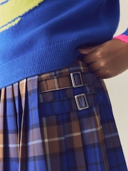 Cobalt Blue / Tan Check Pleated Kilt Skirt (3-16yrs) - Image 4 of 8