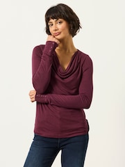 FatFace Lola Plum Purple Long Sleeve Cowl Neck Top - Image 1 of 5
