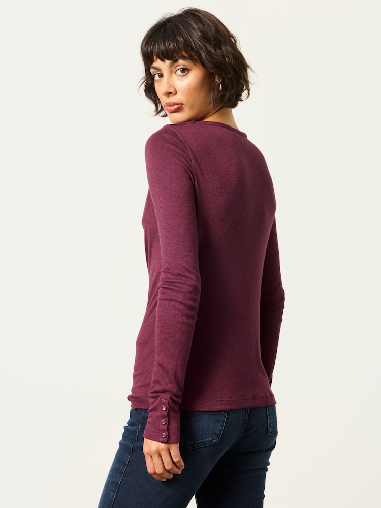 FatFace Lola Plum Purple Long Sleeve Cowl Neck Top - Image 2 of 5