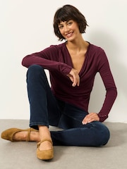 FatFace Lola Plum Purple Long Sleeve Cowl Neck Top - Image 3 of 5