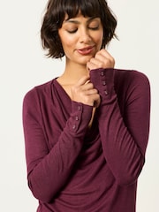 FatFace Lola Plum Purple Long Sleeve Cowl Neck Top - Image 4 of 5