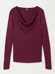 FatFace Lola Plum Purple Long Sleeve Cowl Neck Top - Image 5 of 5