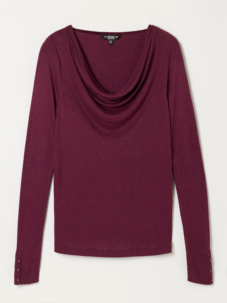 FatFace Lola Plum Purple Long Sleeve Cowl Neck Top - Image 5 of 5