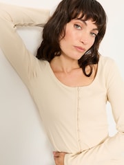FatFace Bethan Ecru Button Ribbed Long Sleeve Top - Image 4 of 5