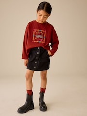 Black Cord Button Front Detail Skirt (3-16yrs) - Image 2 of 4