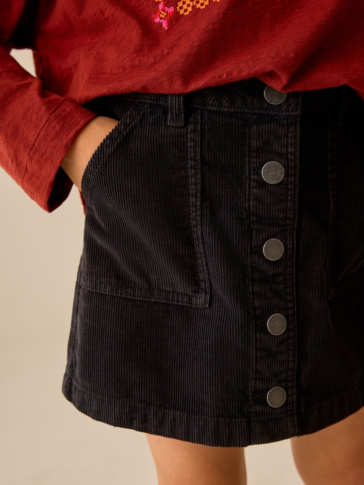 Black Cord Button Front Detail Skirt (3-16yrs) - Image 4 of 4 Black Cord Button Front Detail Skirt (3-16yrs) - Image 4 of 4