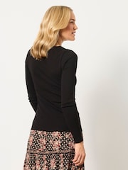 FatFace Bethan Black Button Ribbed Long Sleeve Top - Image 2 of 6