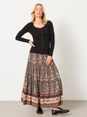 FatFace Bethan Black Button Ribbed Long Sleeve Top - Image 4 of 6